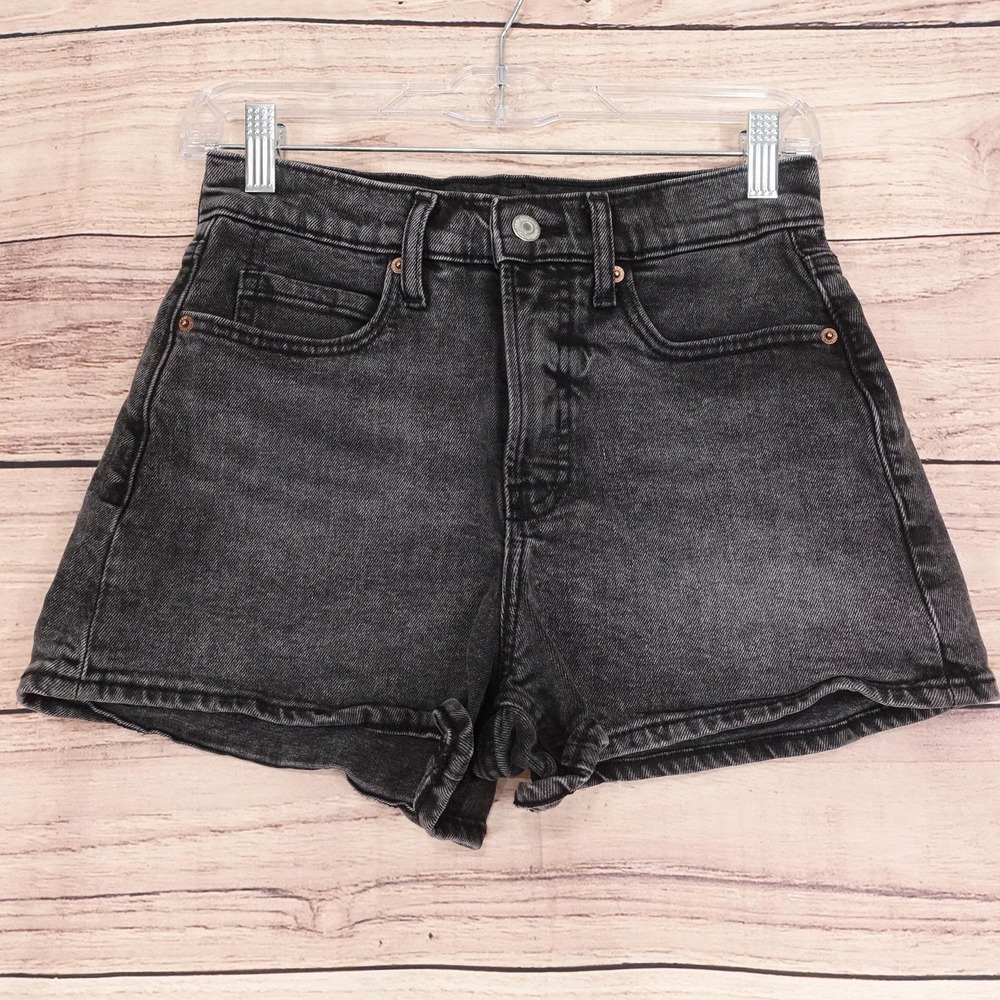 Old Navy Mom Denim Shorts Womens 2 Black Sky-Hi A-Line 27 Waist 3 Inseam Stretch